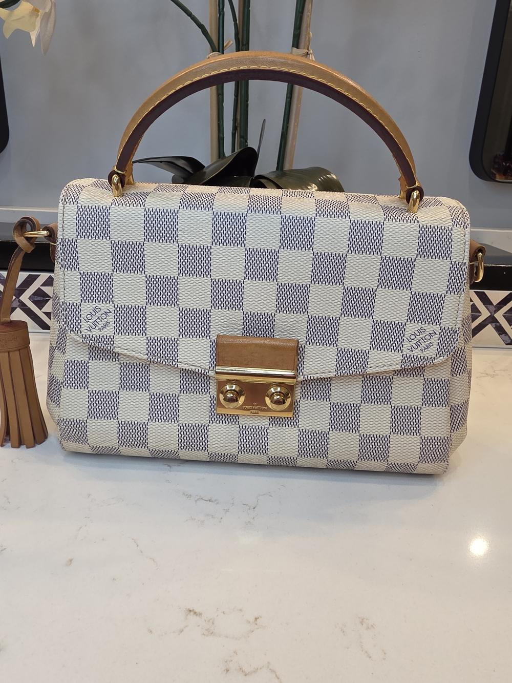 Louis Vuitton Damier Azur Top Handle Bag in Cream/Blue